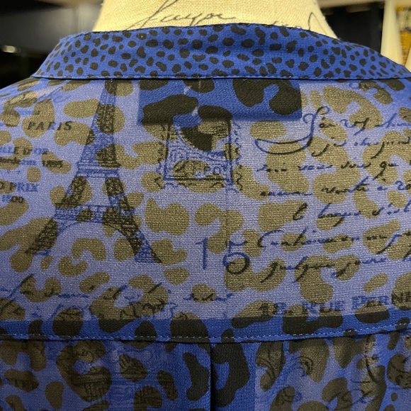 Women’s sheer blue and black leopard print blouse - Picture 7 of 10